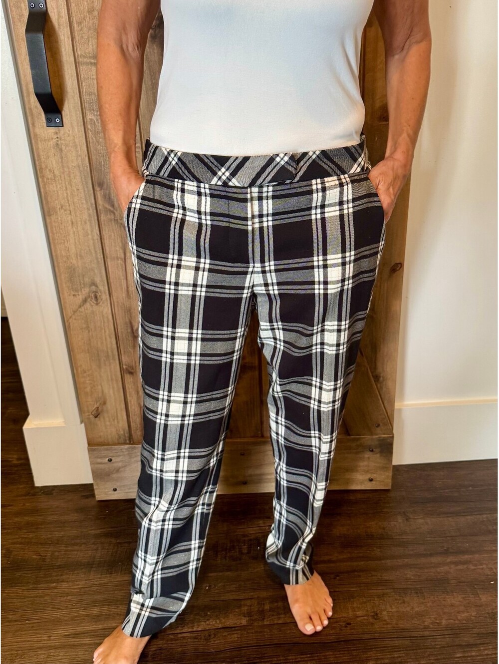Trina Turk Black White Plaid Tailored Pants Women's Size 10